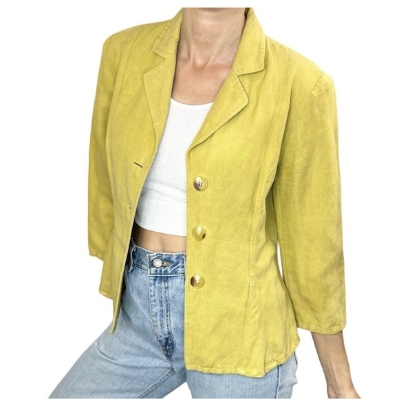 Jones New York lightweight yellow tailored 3/4 sleeve jacket 8 - Picture 2 of 9